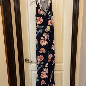 Planet Gold Dark Blue Floral Maxi Dress